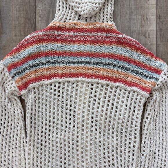 Pol Womens Crochet Open Knit Sweater Size M Rainbow Beachy Boho Travel Vacation - Picture 7 of 13